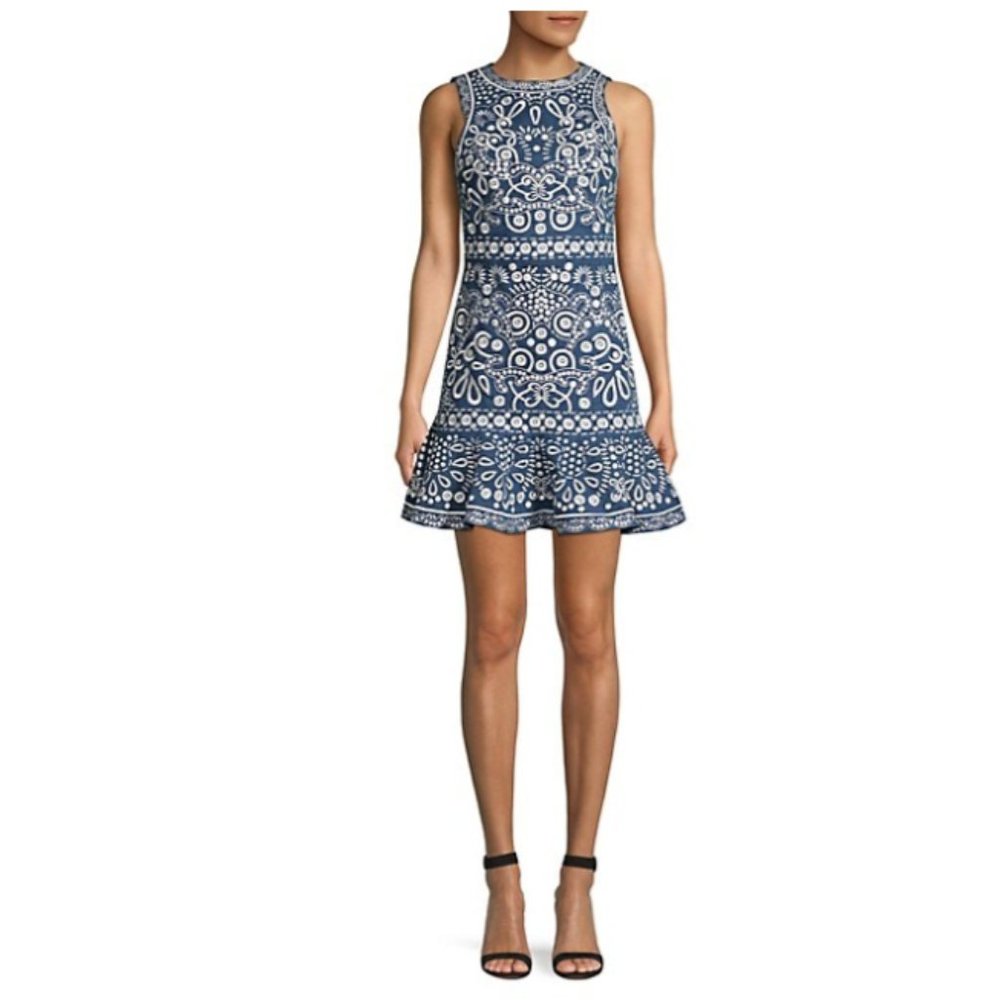 💕ALICE + OLIVIA RAPUNZEL EMBROIDERED FLOUNCE MINI DRESS